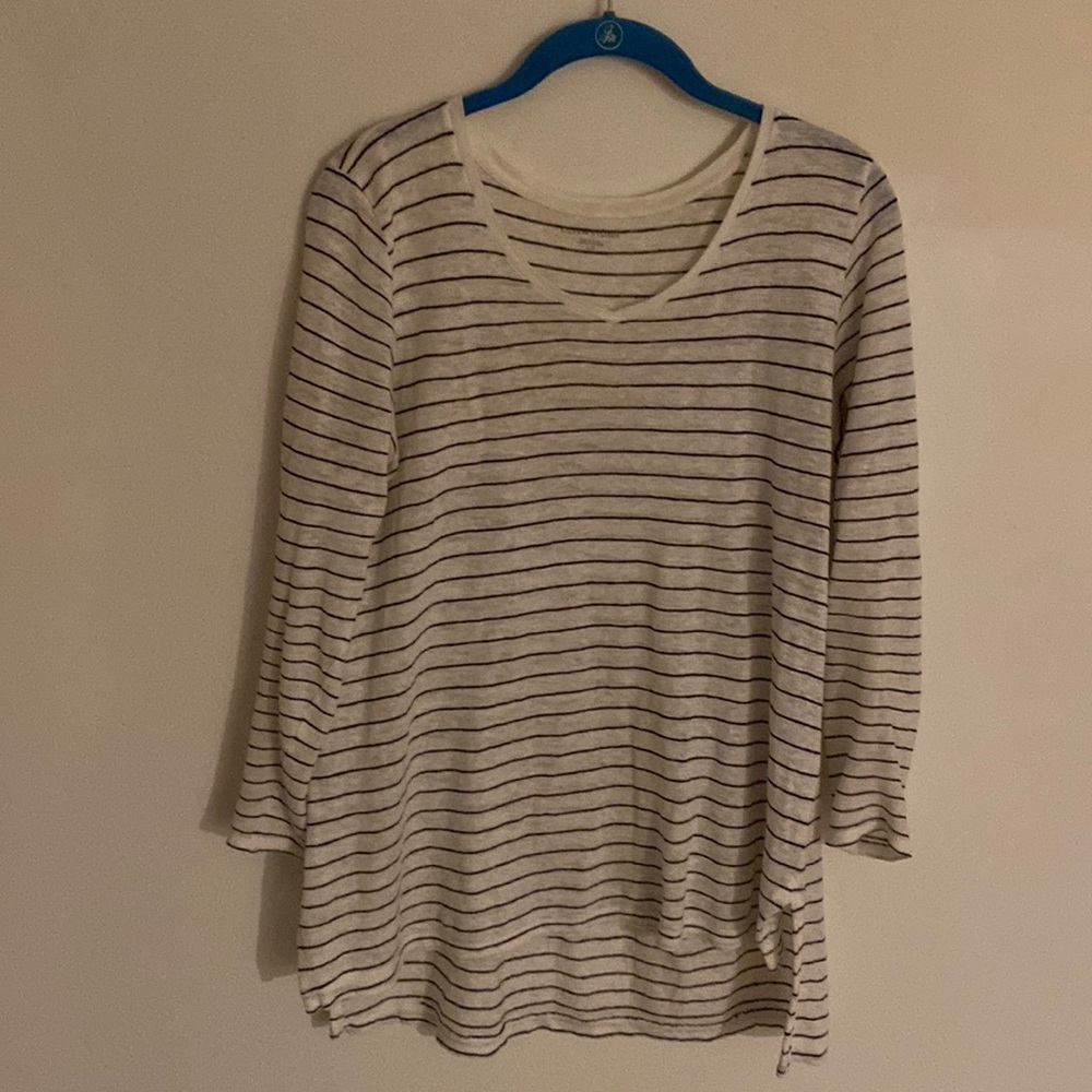 Eileen Fisher 100% organic linen. Cream/white navy stripes. S/P